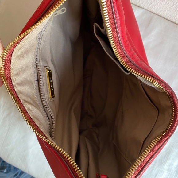 J. Crew red leather hobo handbag with brass hardware and dust bag. - Picture 6 of 13